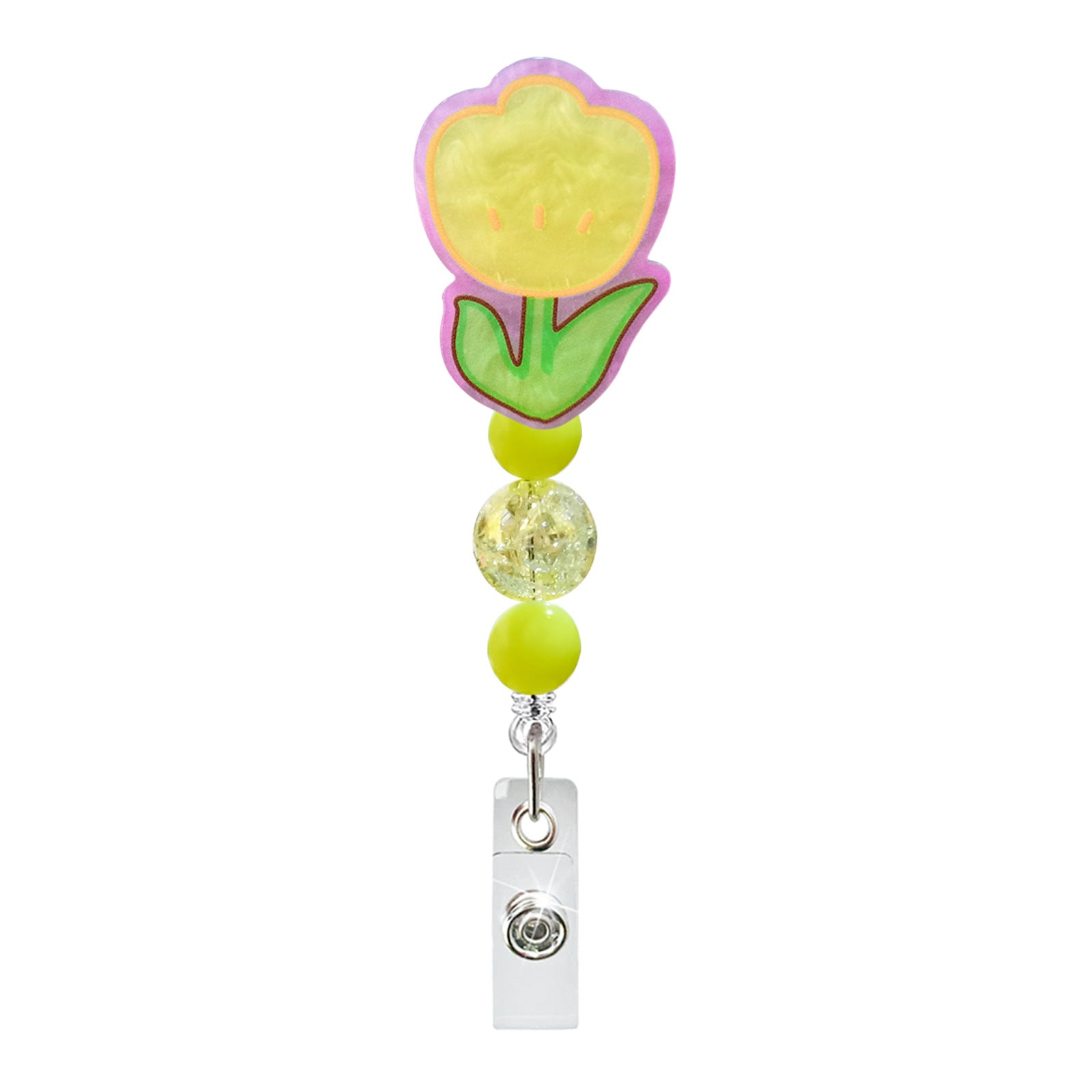 Wholesale Acrylic Flower Beaded Retractable Badge Scroll Keychain